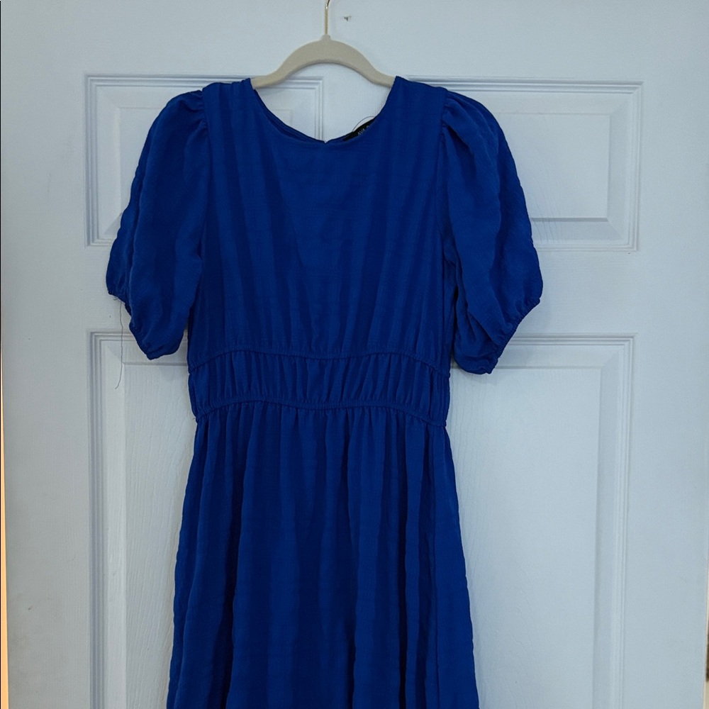 Royal Blue Midi Dress with Lace Detail